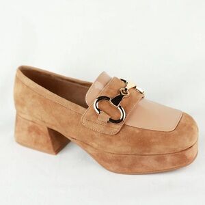 Jeffrey Campbell Tan Suede Mules with Gold Accent